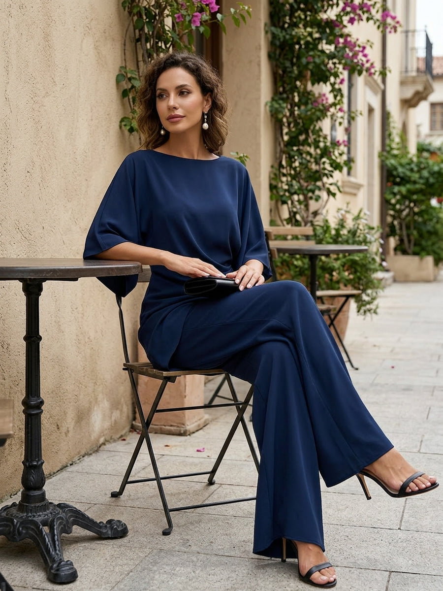 Gabriella | Draped Blouse and Wide Pants Set