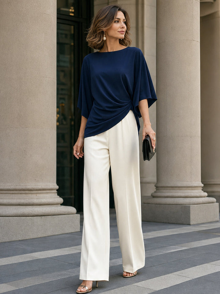 Gabriella | Draped Blouse and Wide Pants Set