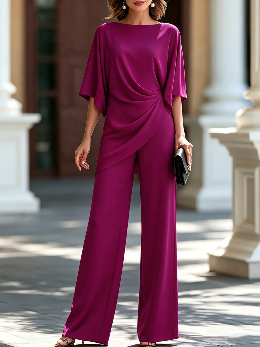 Gabriella | Draped Blouse and Wide Pants Set