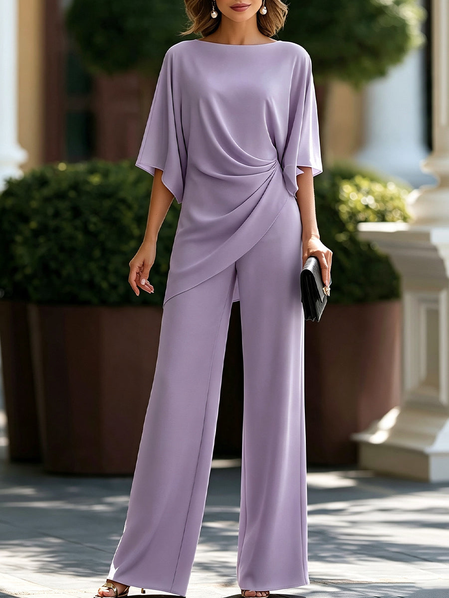 Gabriella | Draped Blouse and Wide Pants Set