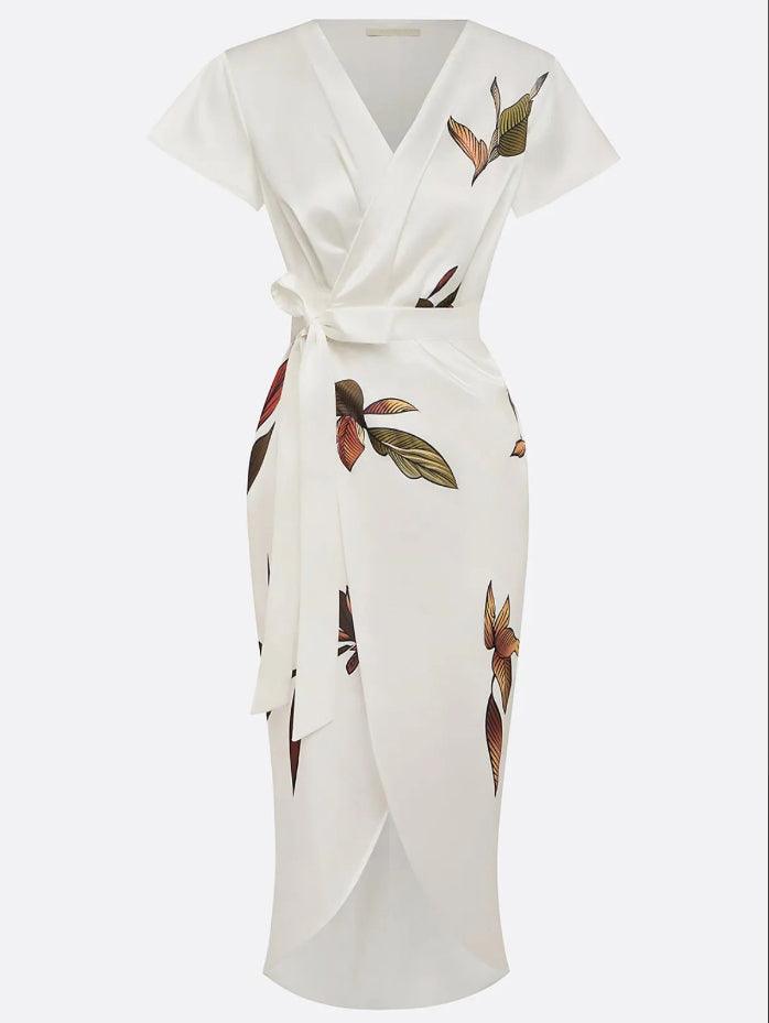 MADISON | Botanical Wrap Midi Dress for Timeless Elegance