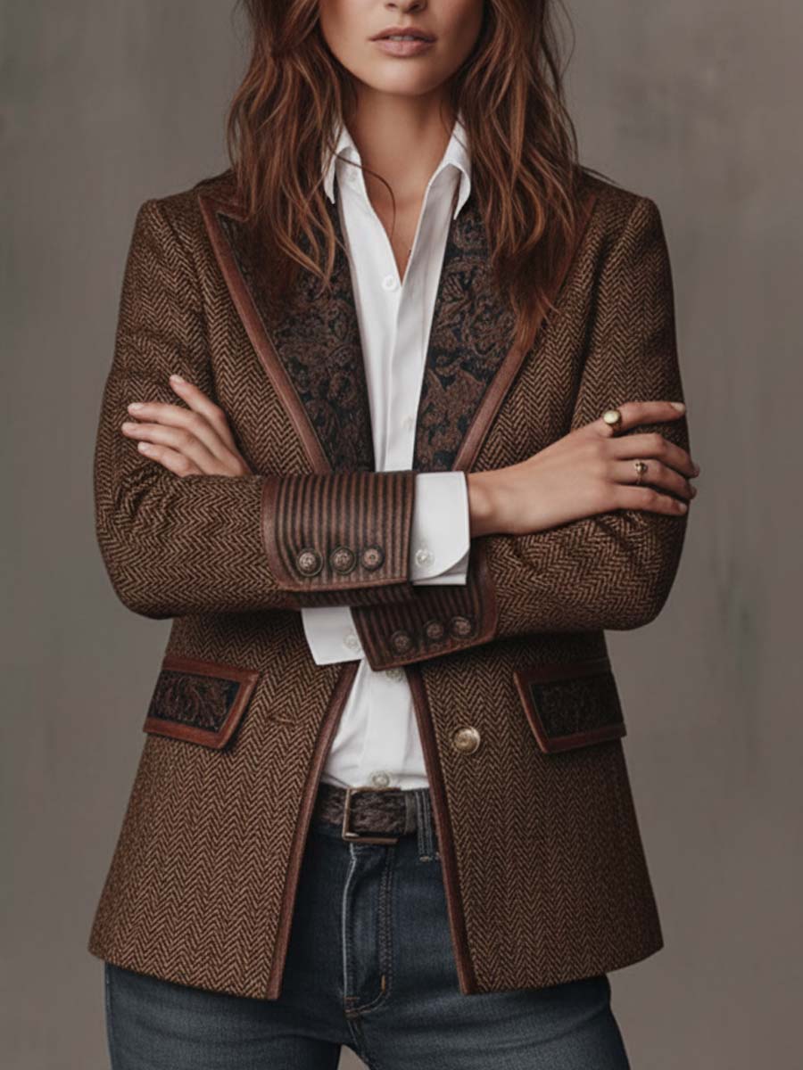 Theodora | Herringbone Panel Blazer