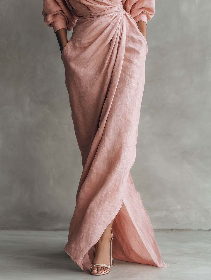 Pink Maxi Dress V-Neck