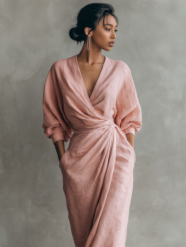 Pink Maxi Dress V-Neck