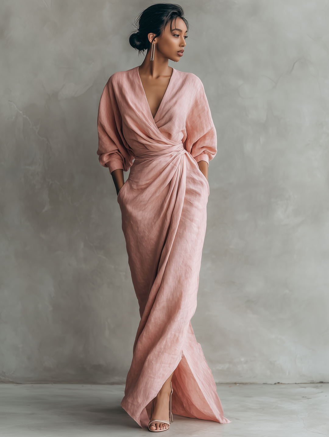 Pink Maxi Dress V-Neck