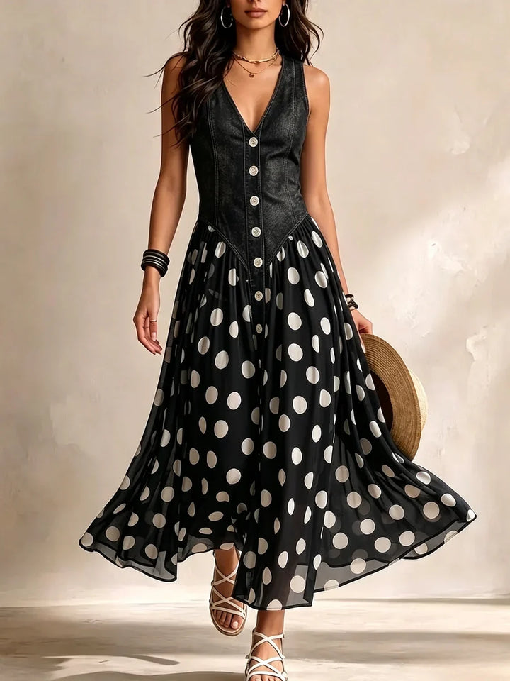 Adeline | Long Denim Dress with Dots
