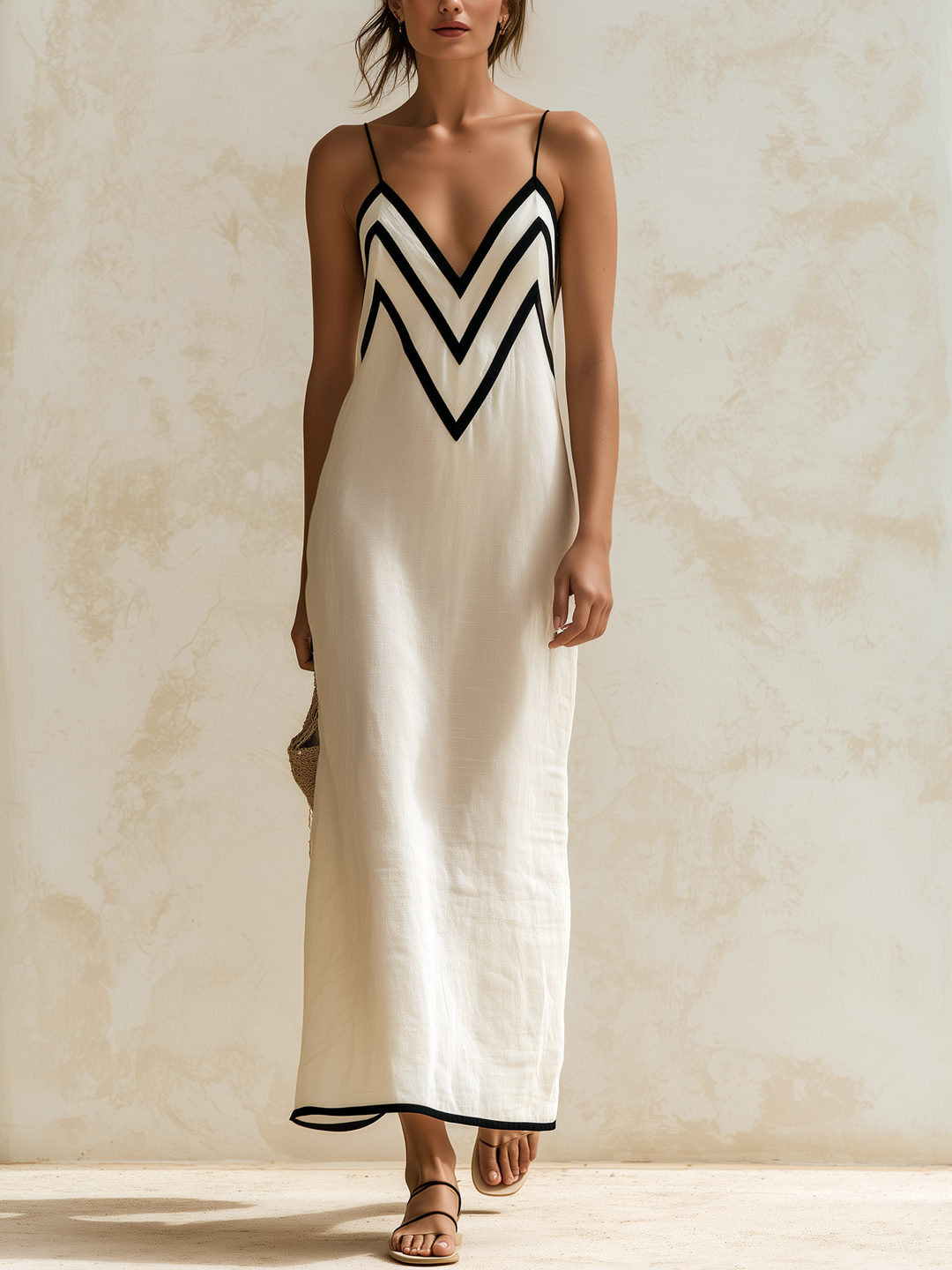 Marisa | Long Chevron Dress with Contrast