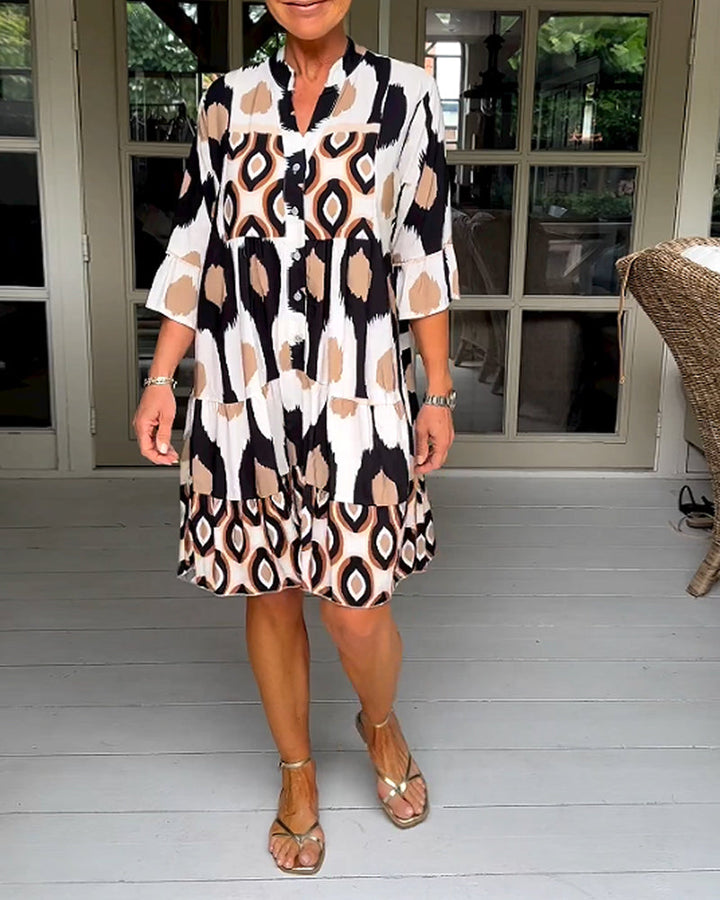 ELVINA | Printed Dress with 3/4 Sleeves and A-Line Cut for an Elegant and Relaxed Look