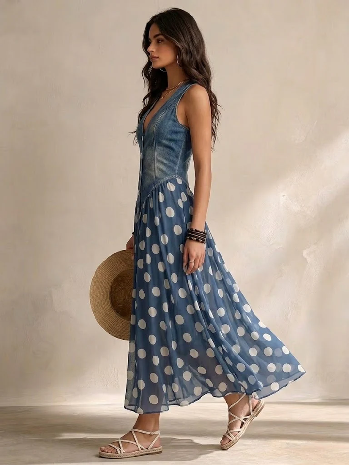 Adeline | Long Denim Dress with Dots