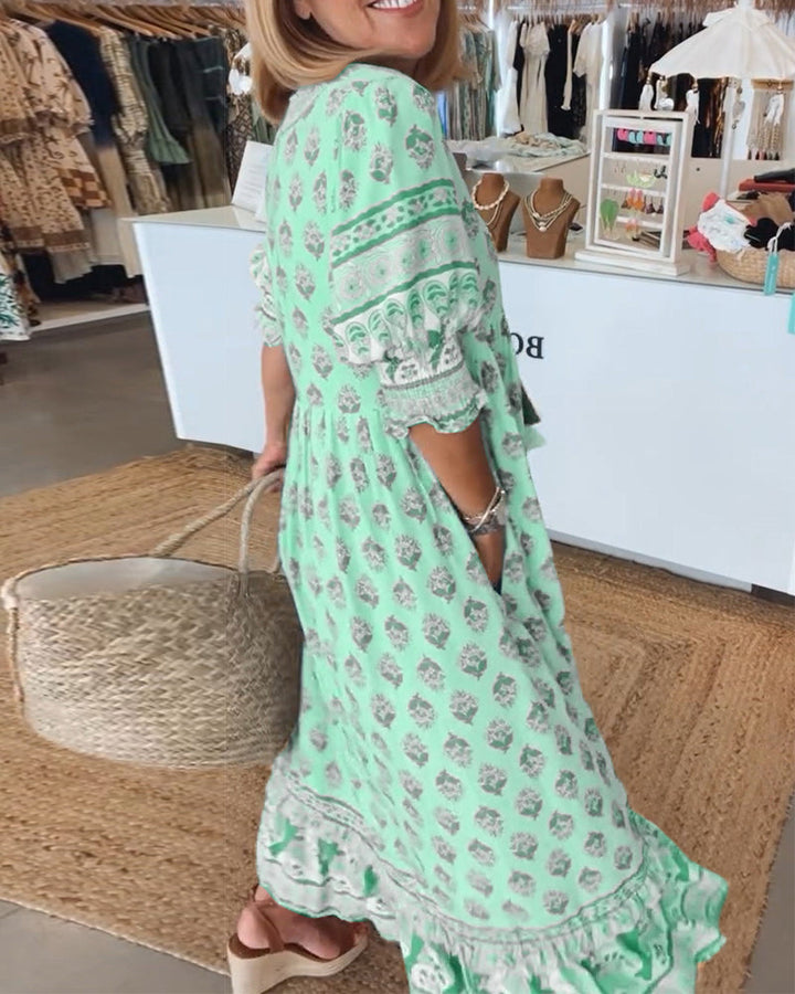 GIULIA | Midi Dress with V-neck and Elegant Balloon Sleeves