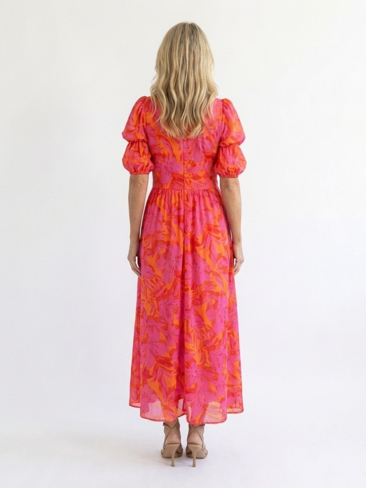 Stella & Grace™ | Floral V Neck Puff Sleeve Midi Dress