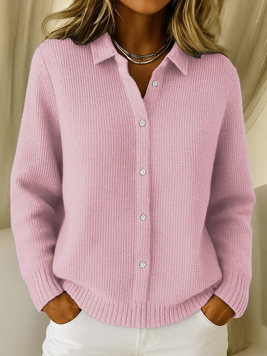 Classic Women's Cardigan with Collar – Timeless Elegance in Soft Cotton Blend