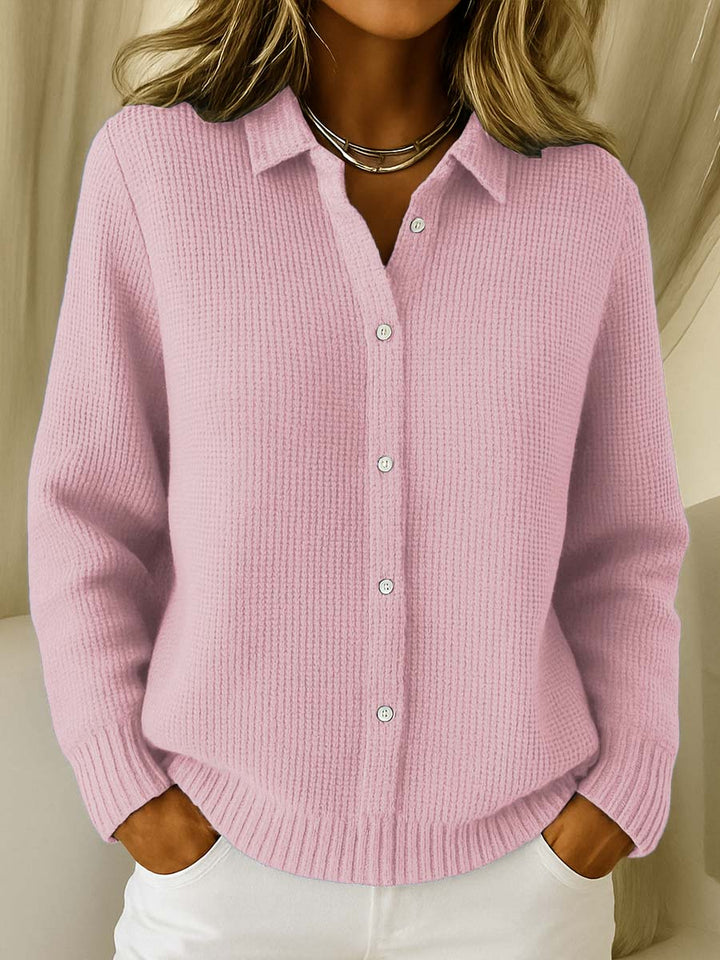 Classic Women's Cardigan with Collar – Timeless Elegance in Soft Cotton Blend