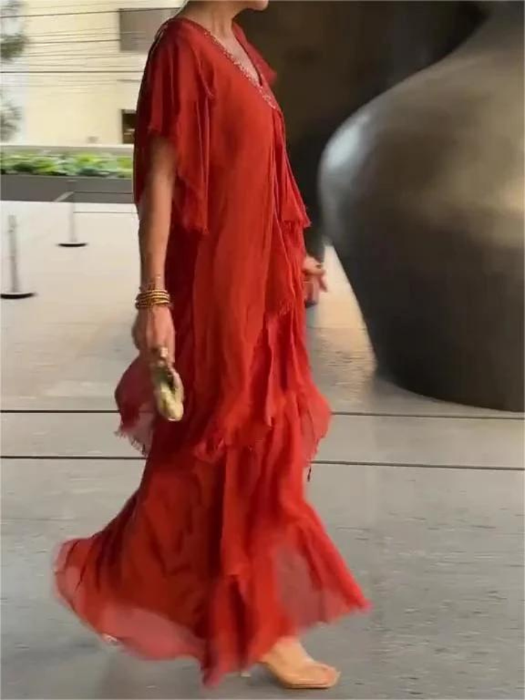 SAVANE | Long Flowing Dress with Elegant V-Neck