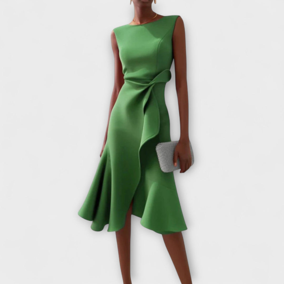 Juliette – Asymmetrical Midi Dress with Draping