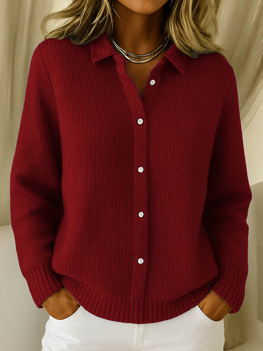 Classic Women's Cardigan with Collar – Timeless Elegance in Soft Cotton Blend