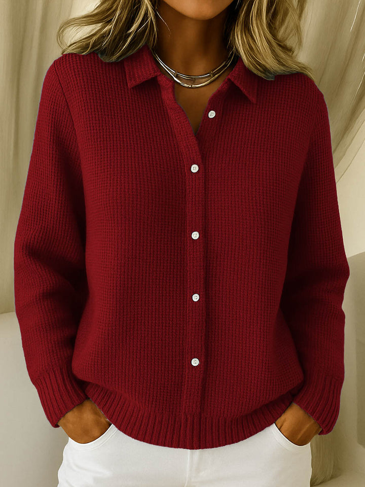 Classic Women's Cardigan with Collar – Timeless Elegance in Soft Cotton Blend