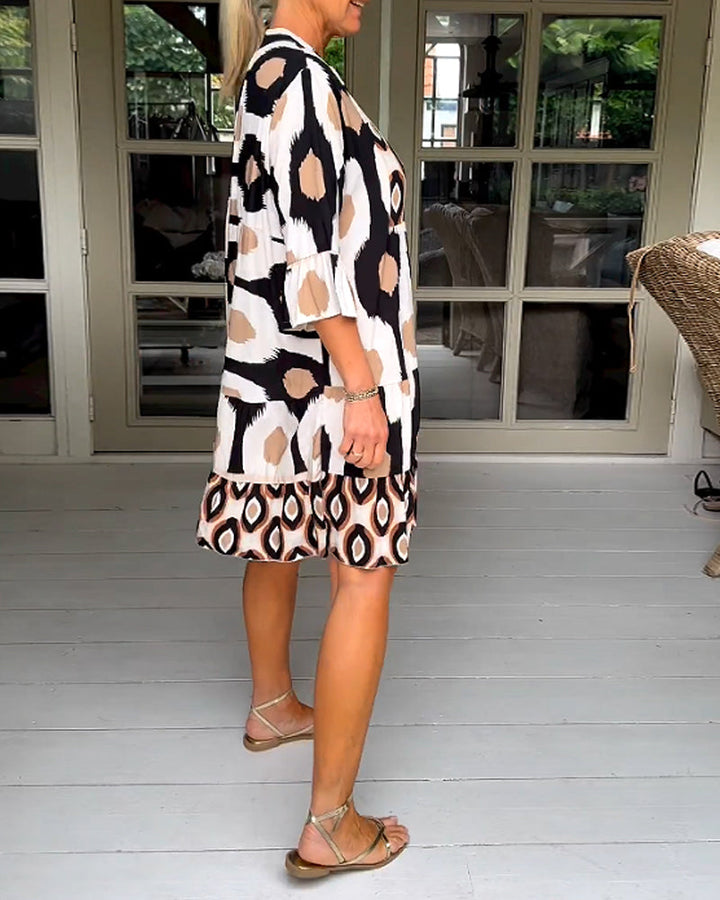 ELVINA | Printed Dress with 3/4 Sleeves and A-Line Cut for an Elegant and Relaxed Look