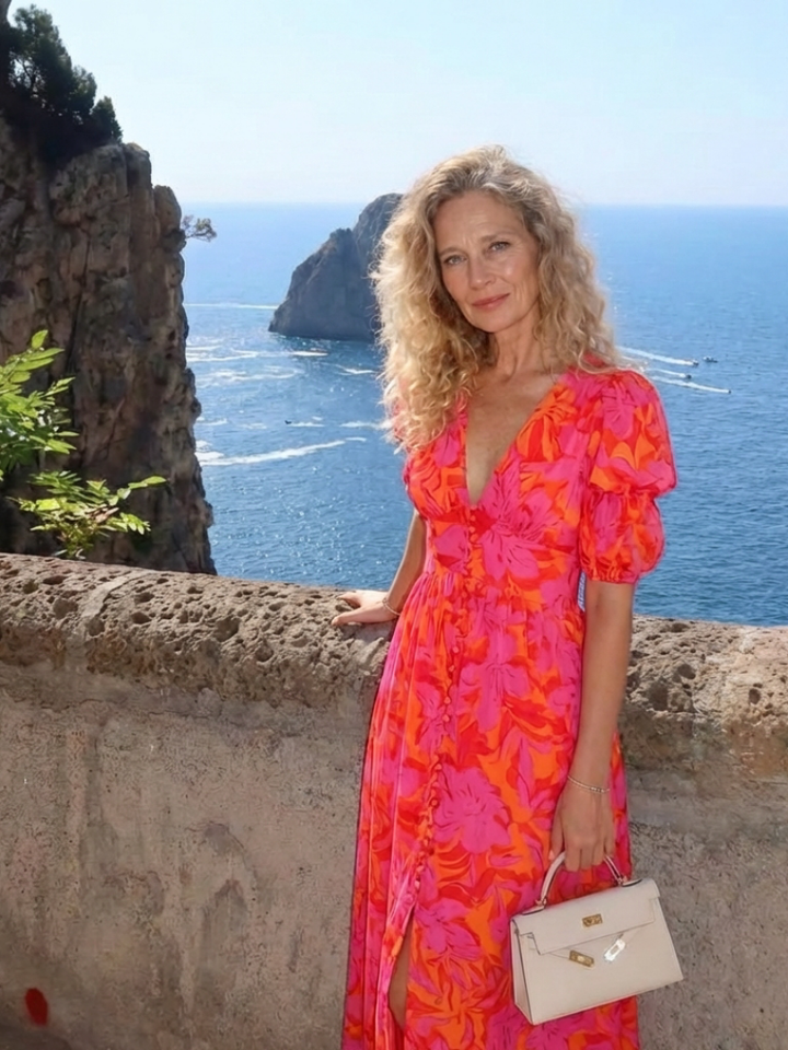Stella & Grace™ | Floral V Neck Puff Sleeve Midi Dress