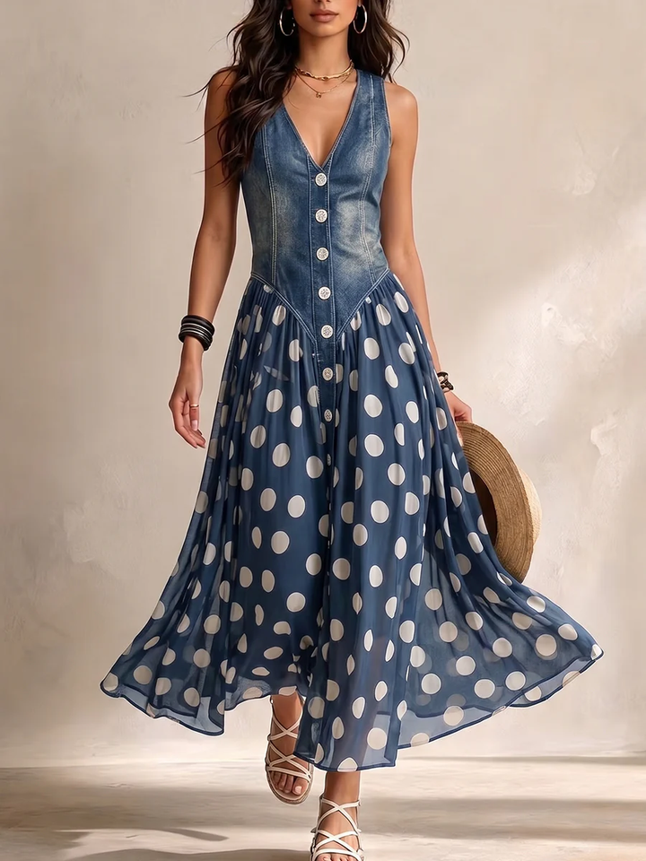 Adeline | Long Denim Dress with Dots