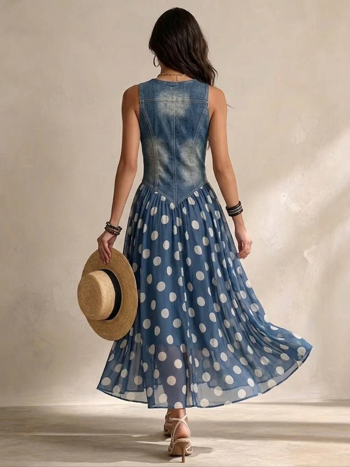 Adeline | Long Denim Dress with Dots
