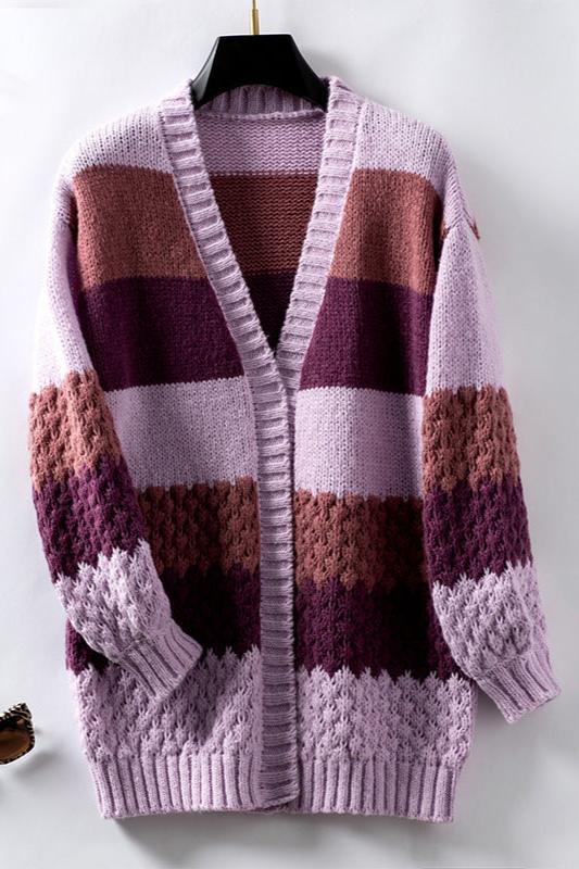 Oversized Knit Cardigan - Slouchy Open Front Knit Sweater