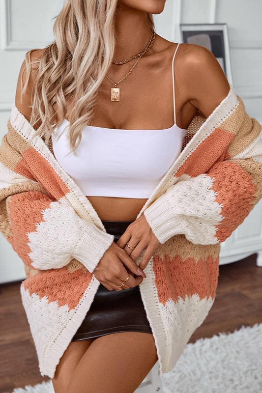 Oversized Knit Cardigan - Slouchy Open Front Knit Sweater