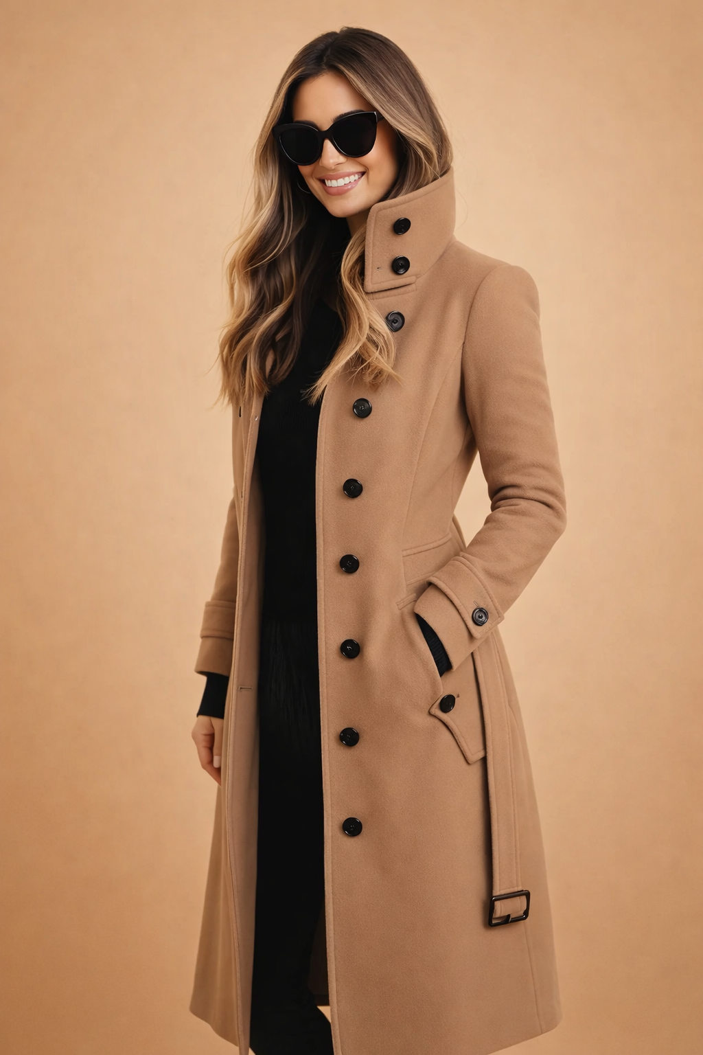 Double-Breasted Stand-Collar Wool Winter Coat for Women