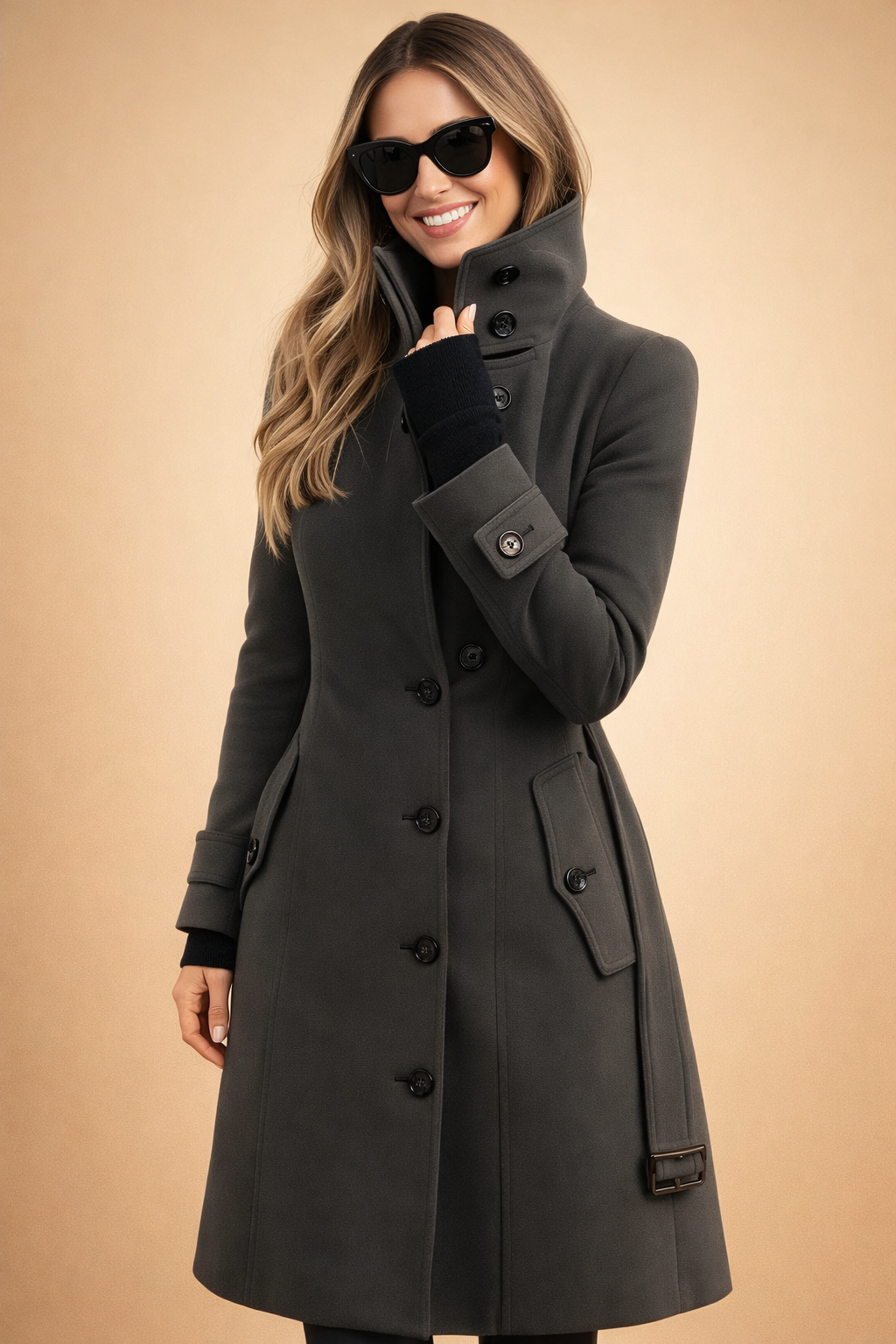 Double-Breasted Stand-Collar Wool Winter Coat for Women