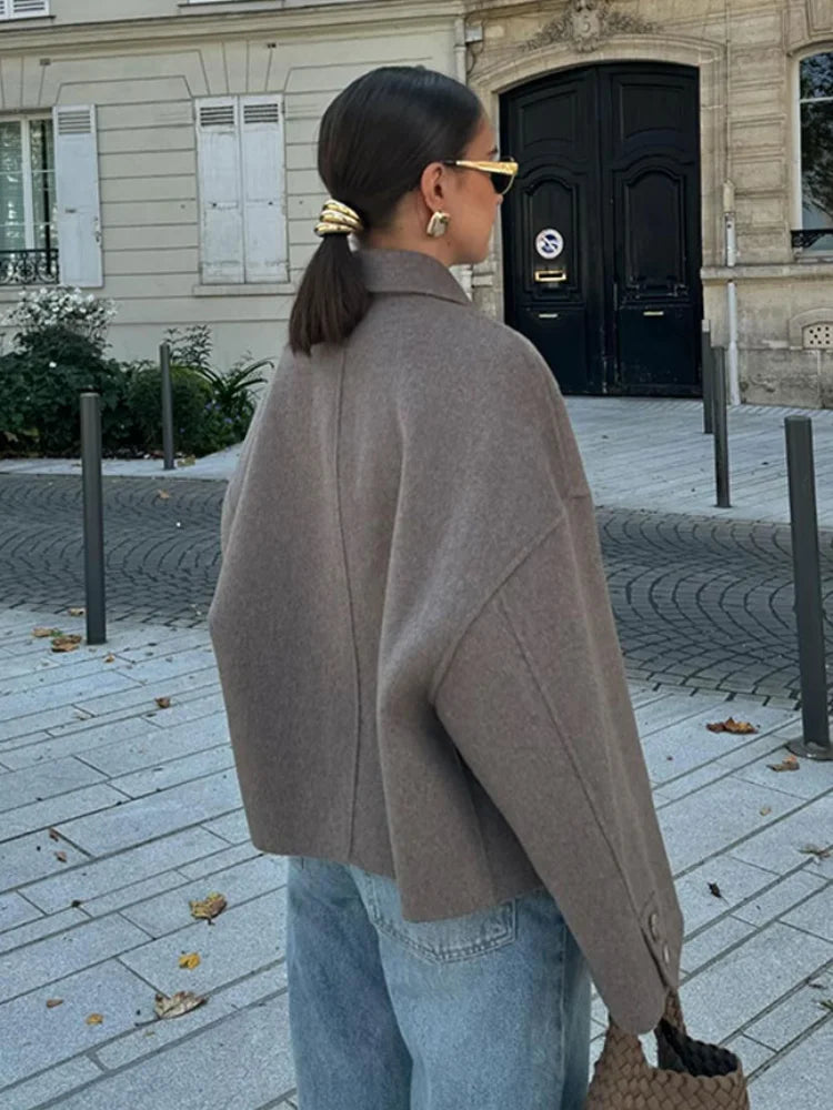 Women's Boxy Cropped Wool Coat Jacket