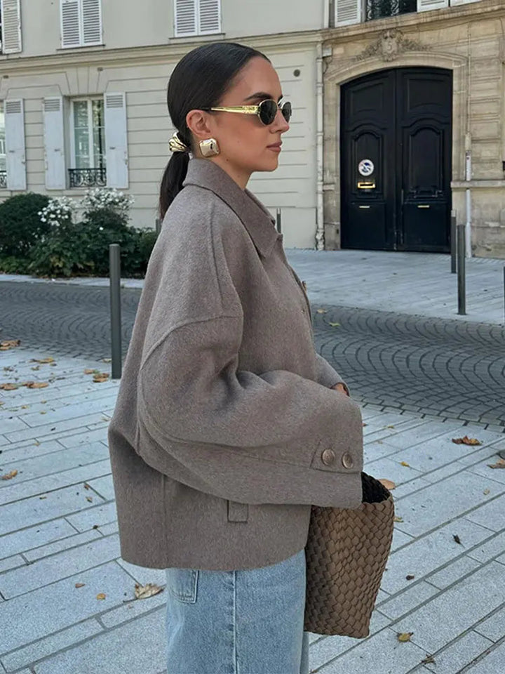 Women's Boxy Cropped Wool Coat Jacket