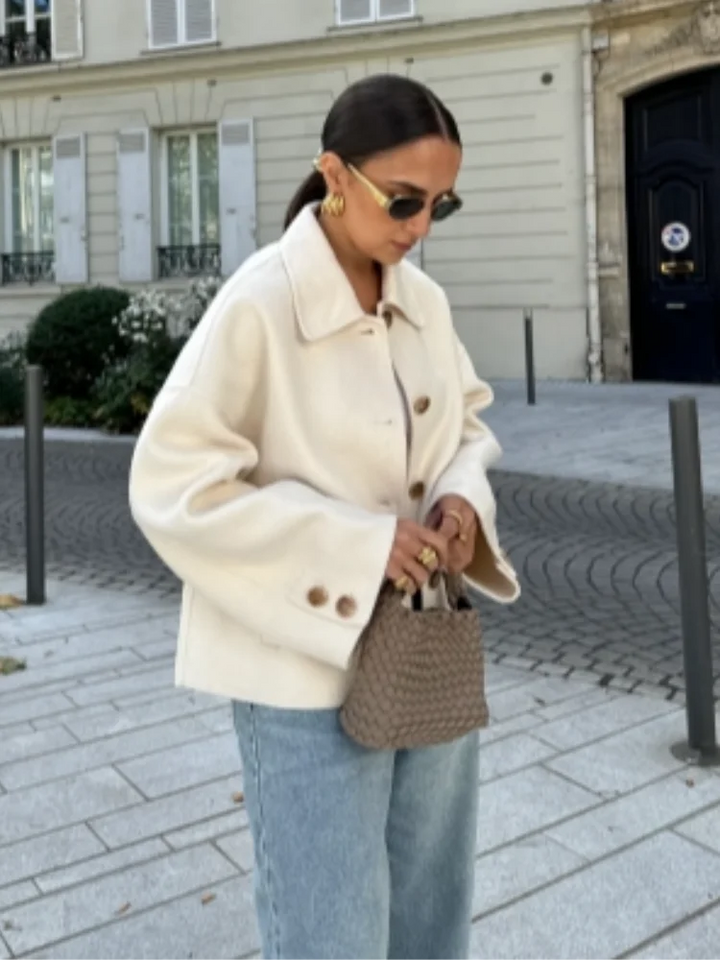 Women's Boxy Cropped Wool Coat Jacket