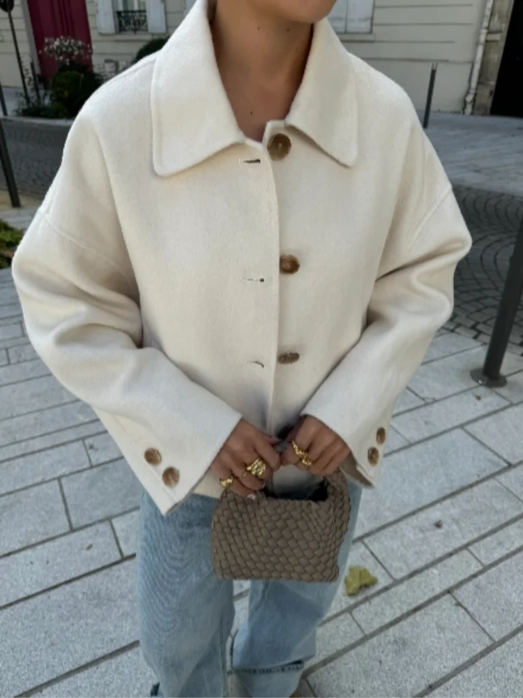 Women's Boxy Cropped Wool Coat Jacket
