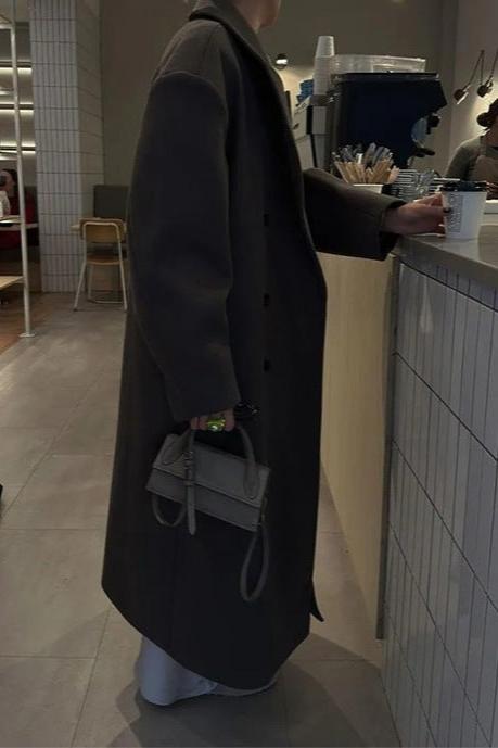 Women's Oversized Longline Double-Breasted Wool Coat