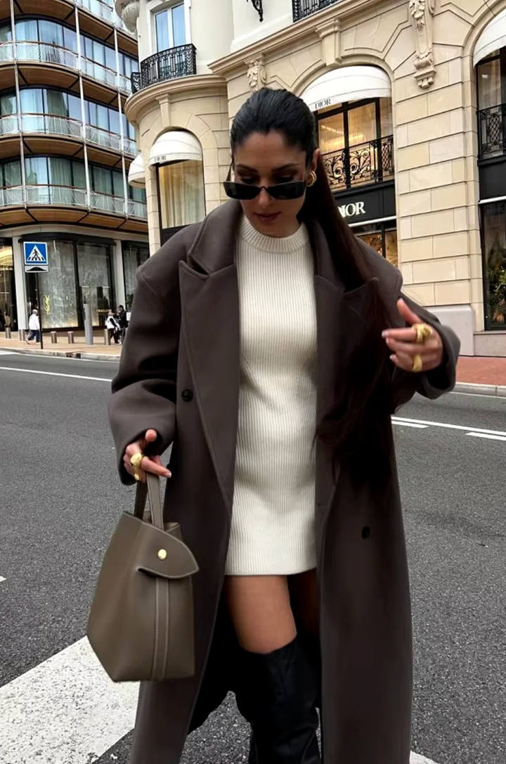 Women's Oversized Longline Double-Breasted Wool Coat