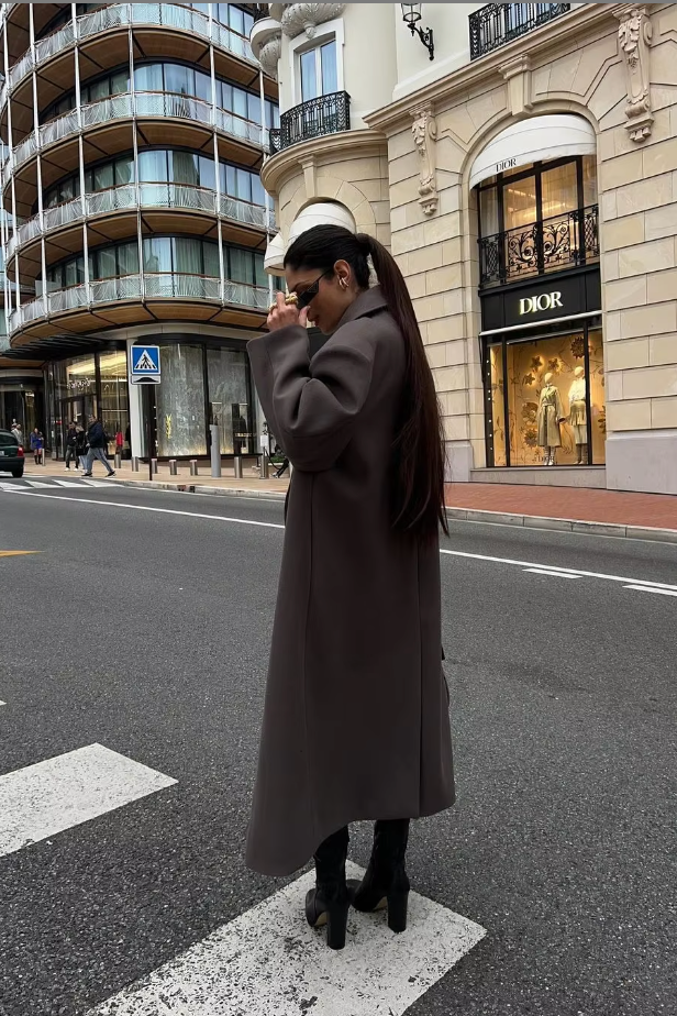 Women's Oversized Longline Double-Breasted Wool Coat