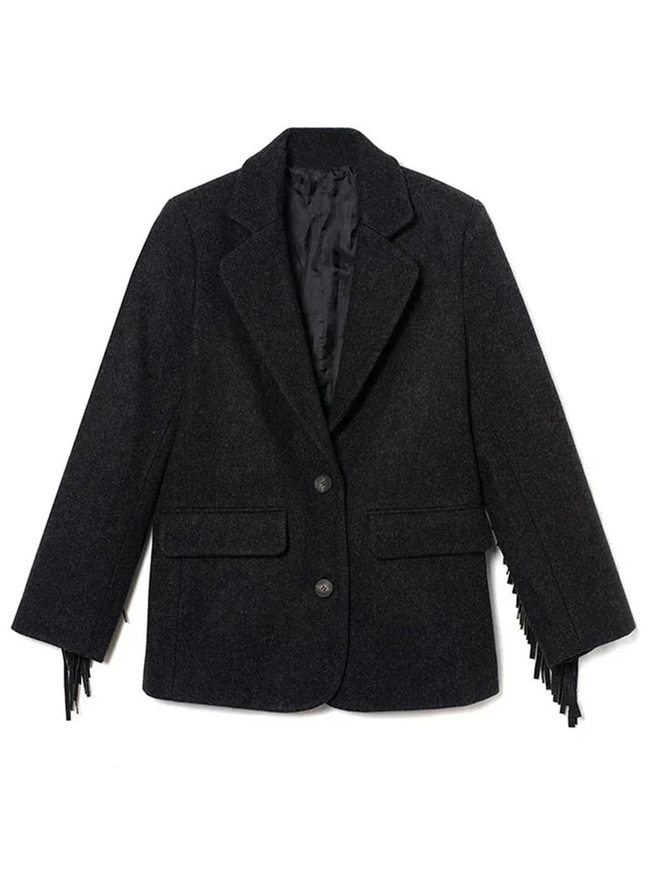 Autumn Bomber Coat – Stylish Woolen Blazer with Tassels