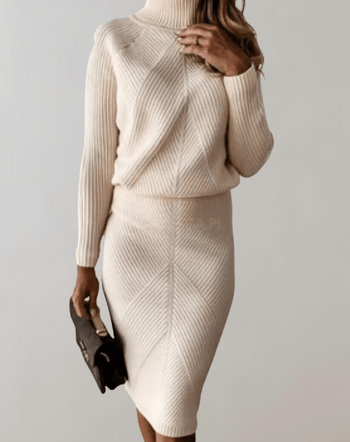 Two-Piece Knit Set With Turtleneck Sweater And Slim Skirt