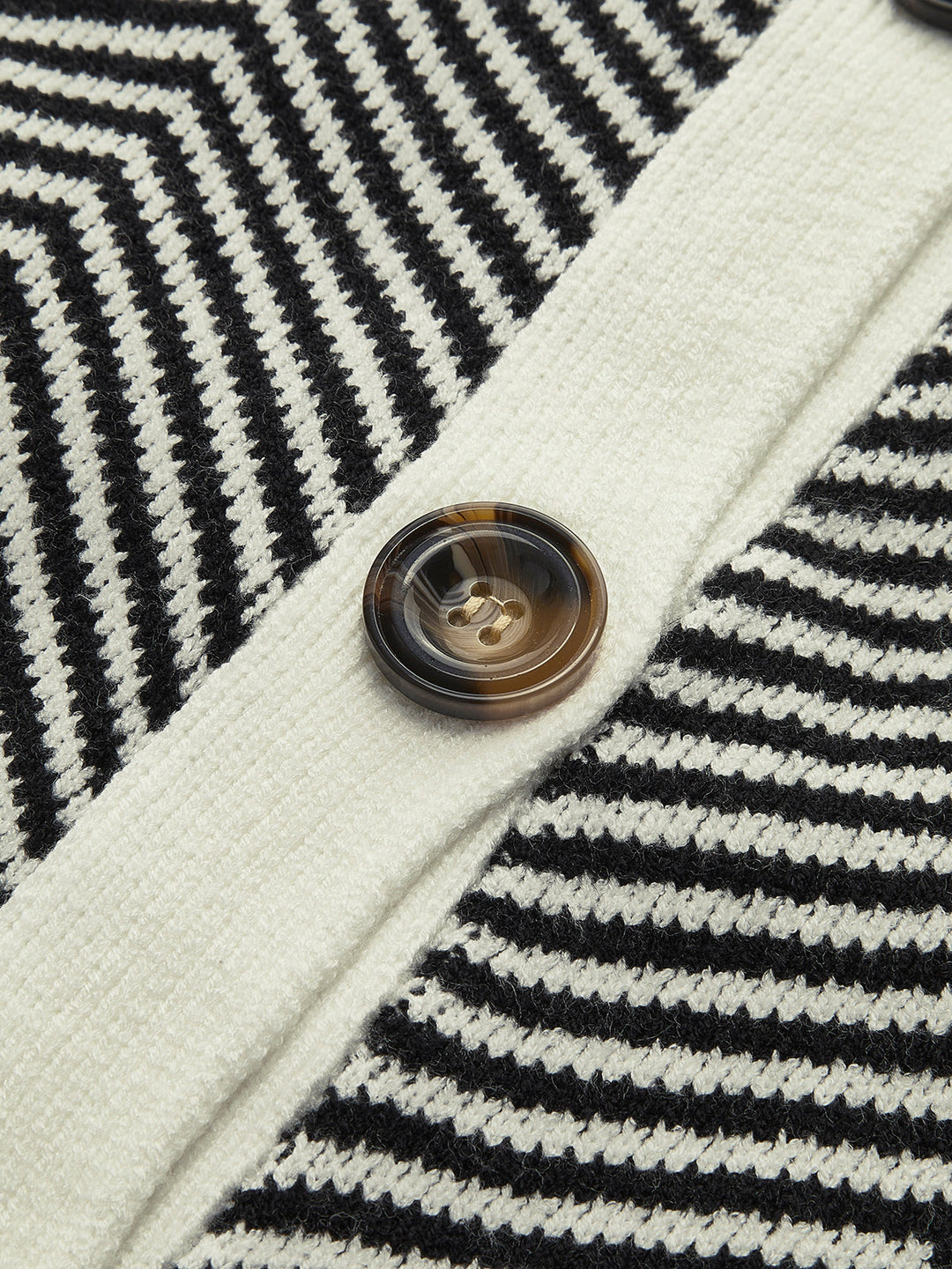 Chevron Contrast Button-Up Cardigan