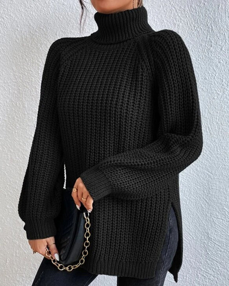 Classic Ribbed Turtleneck Knit Sweater for Women