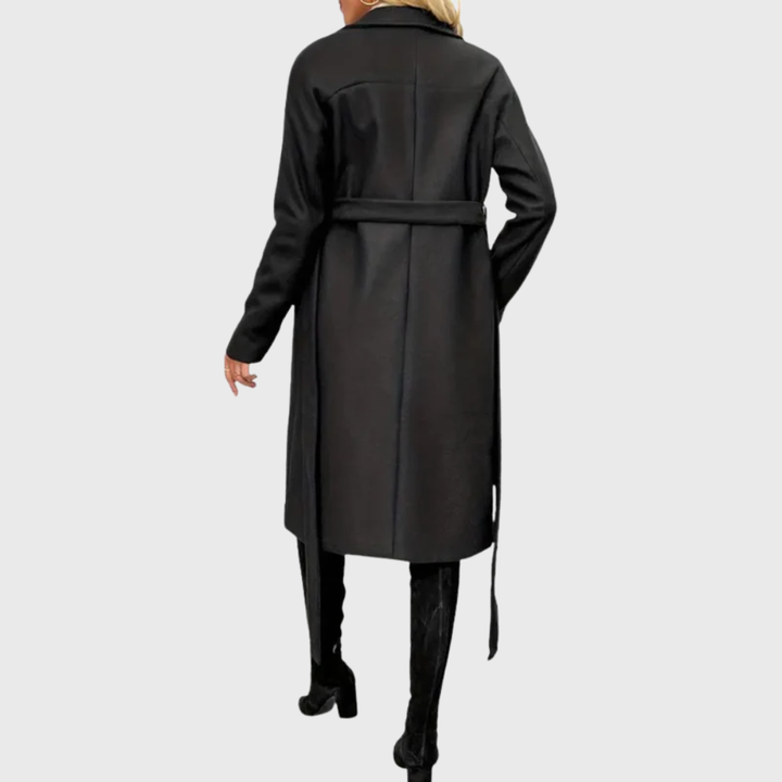 Women's Longline Winter Trench Coat — Belted Insulated Long-Sleeve Overcoat