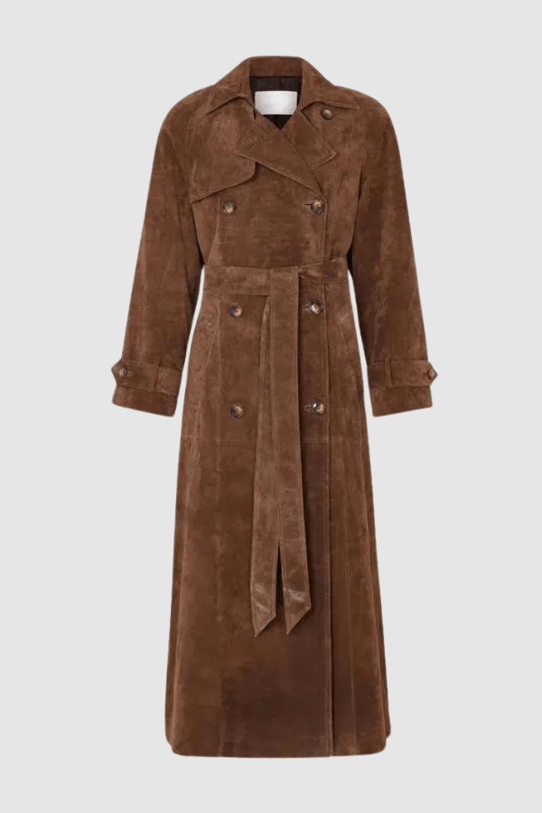 Women's Maxi Trench Coat Vegan Suede