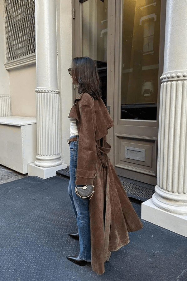 Women's Maxi Trench Coat Vegan Suede