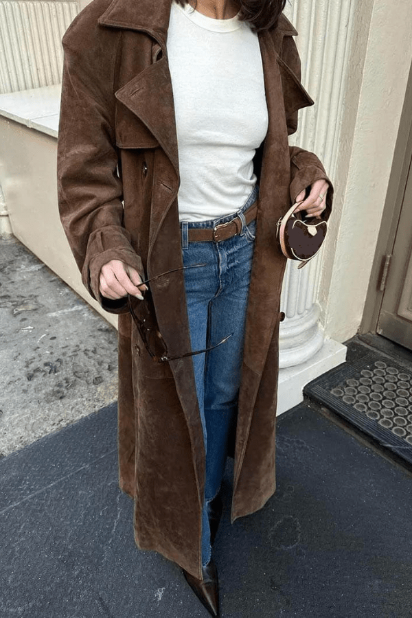 Women's Maxi Trench Coat Vegan Suede