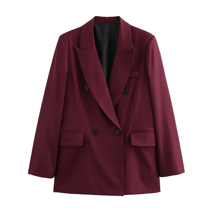 Burgundy Vintage Blazer – Classic Double Breasted Style for Autumn Elegance