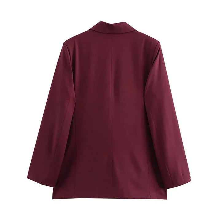 Burgundy Vintage Blazer – Classic Double Breasted Style for Autumn Elegance