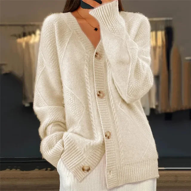Lena Women's Cardigan – Soft Cashmere Buttoned Cardigan with Elegant Long Sleeves