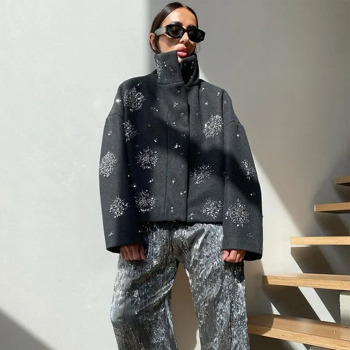 Women's Embroidery Beading Pea Coat
