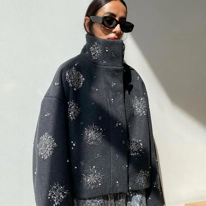Women's Embroidery Beading Pea Coat