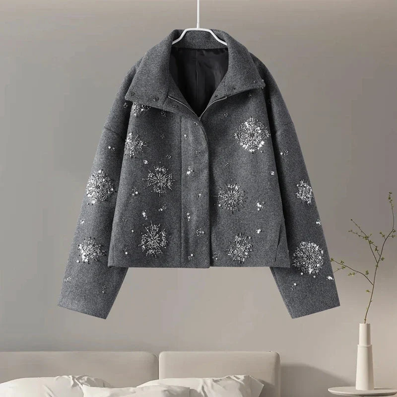 Women's Embroidery Beading Pea Coat
